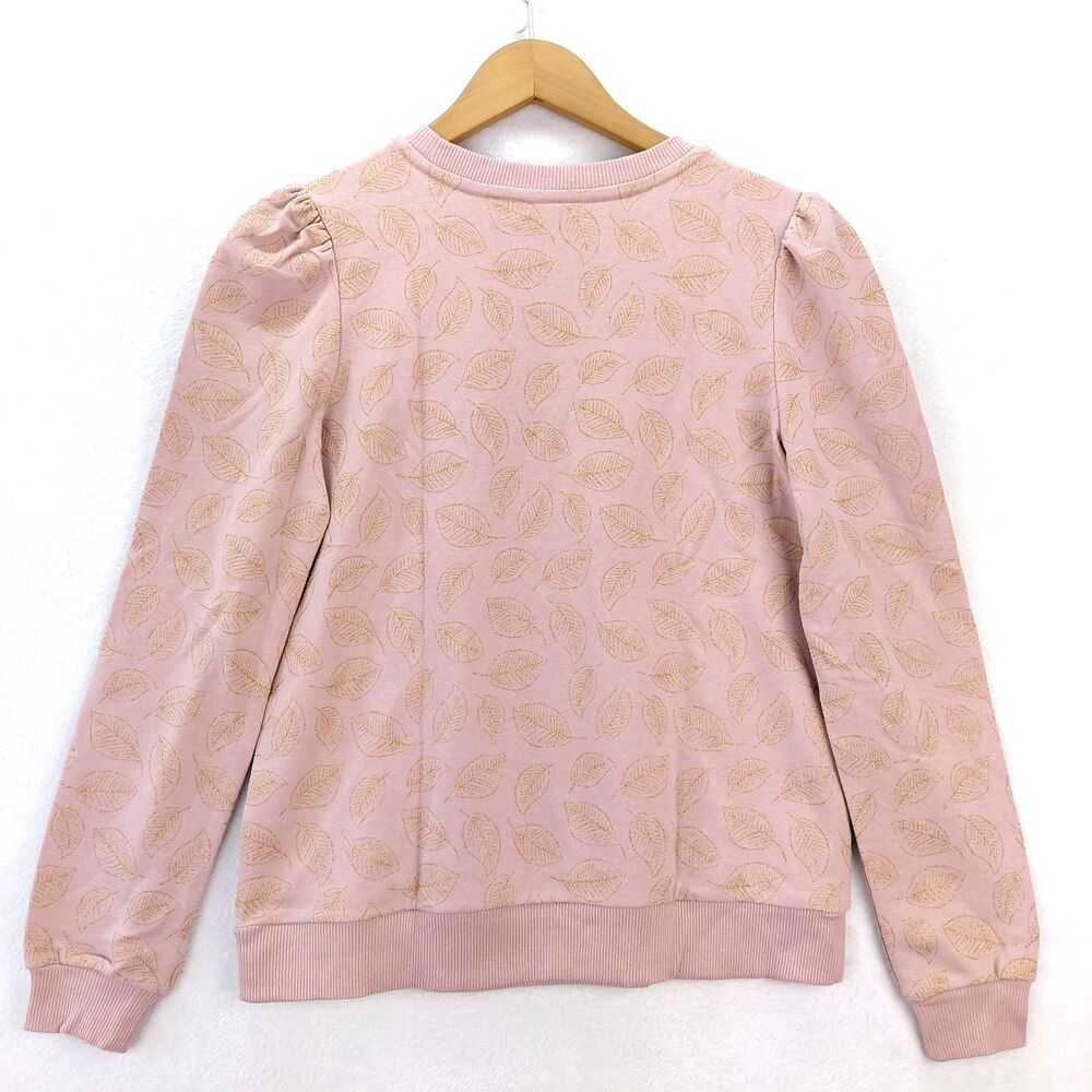 Boden Sweatshirt Womens 6 Pink Gold Metalic Leaf Floral Print Puff Sleeve NEW - Picture 8 of 13